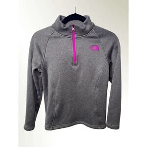 The North Face Sweater Girls Large Gray Pink Fleece Quarter Zip Pullover
